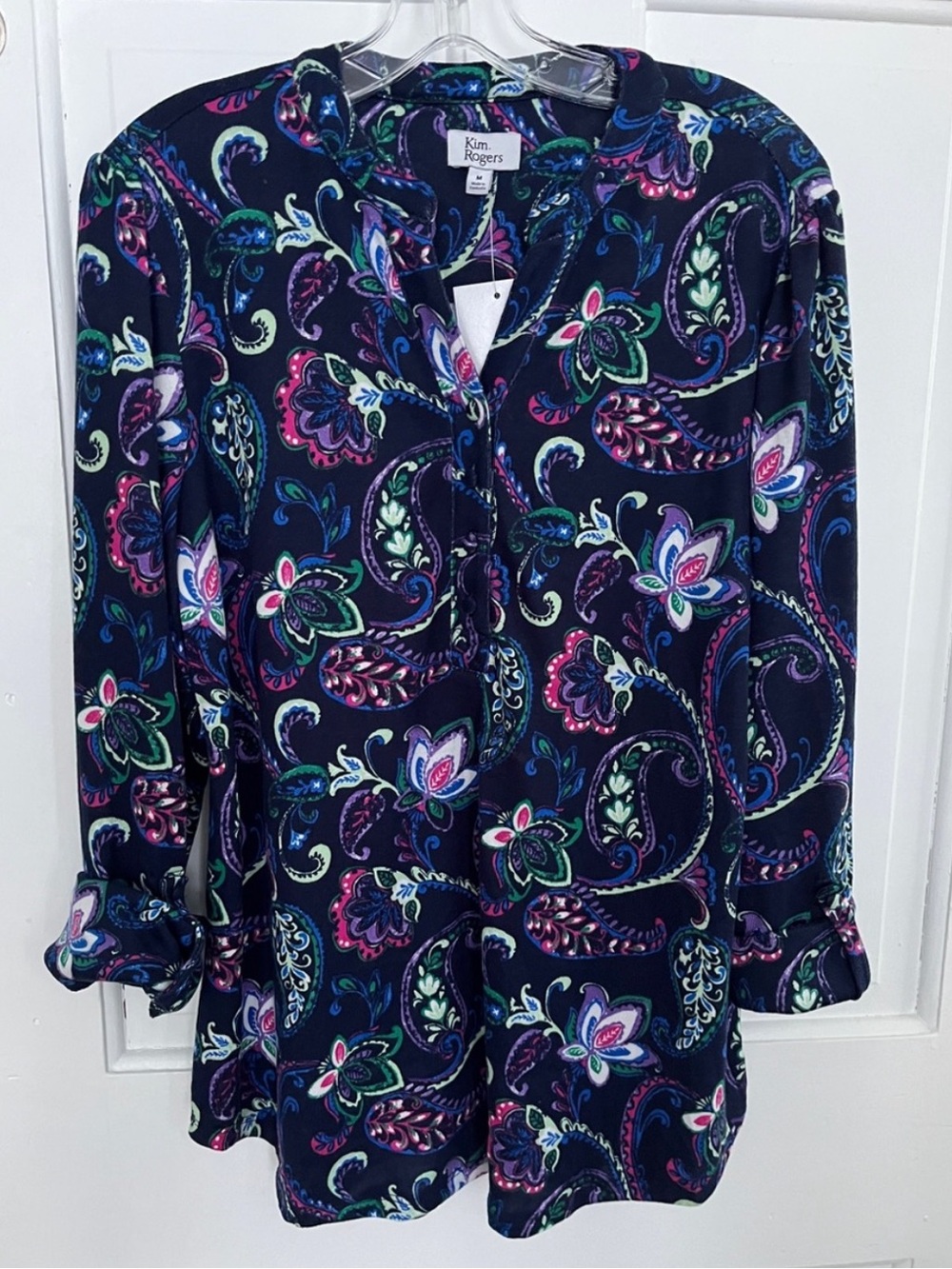 Kim Rogers size M New with tag paisley soft knit top navy multicolor